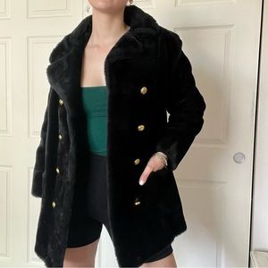 Vintage Black Faux Fur Coat w/ Gold Buttons